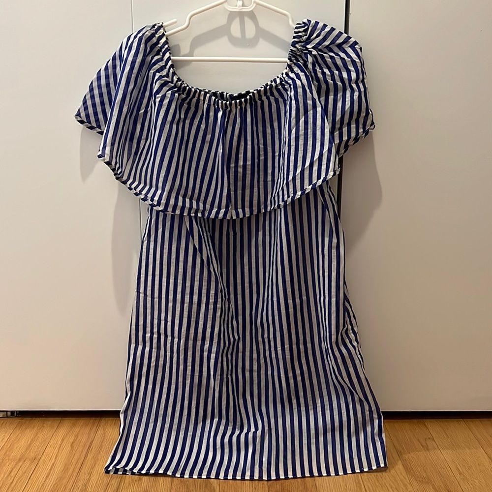 J.Crew off the shoulder dress/coverup, blue stripe, size extra small